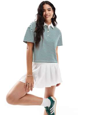 short sleeve stripe rugby polo in green