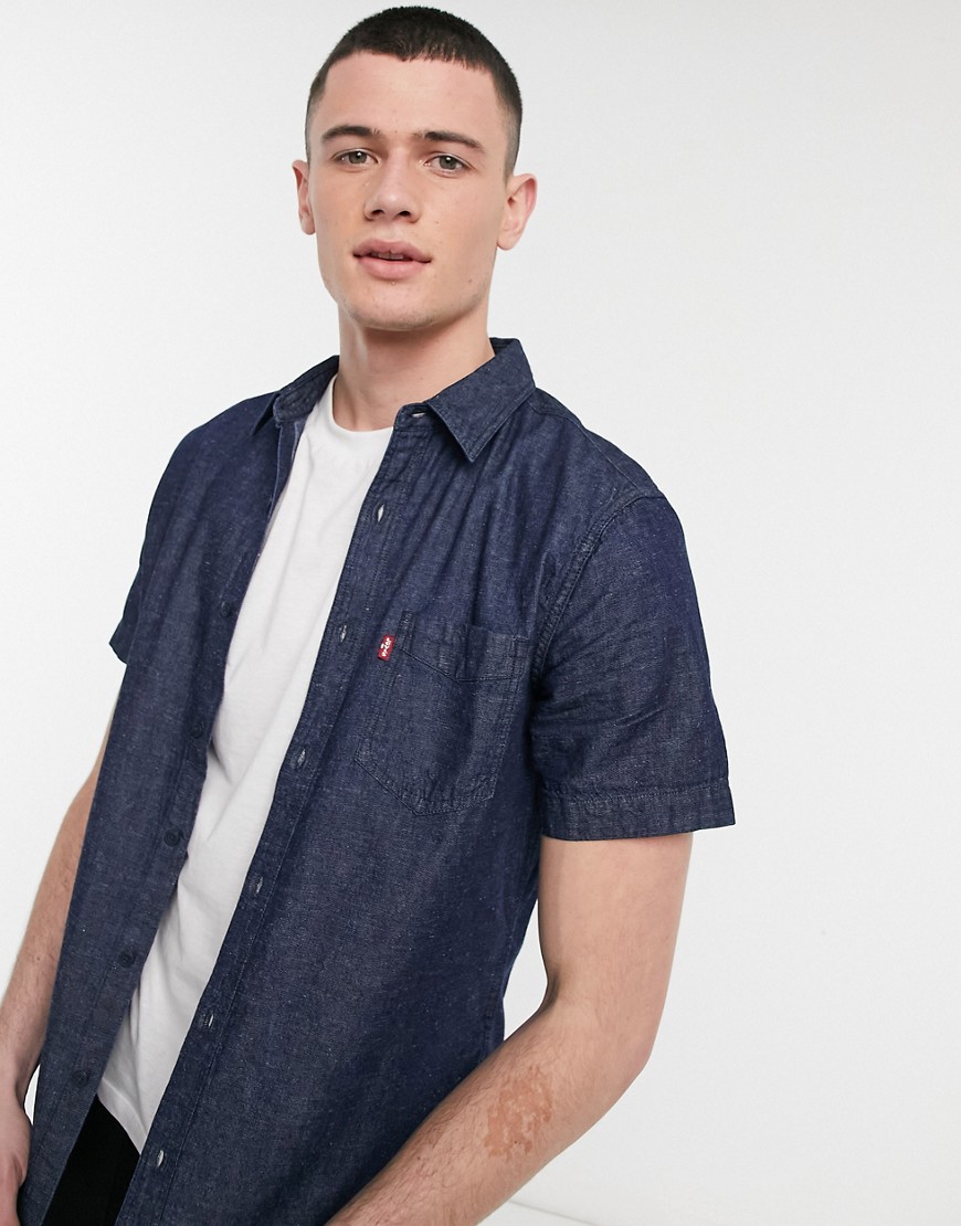 Levi's short sleeve sunset 1 pocket standard fit shirt in rinse blue wash-Blues