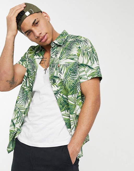 Levi's short sleeve sunset 1 pocket tropical fern print standard fit shirt in oatmeal
