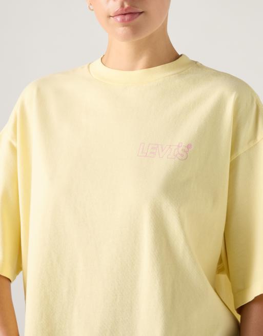 Levi's - Short Stack - Katoenen T-shirt met grafische print in geel, 3 van 4