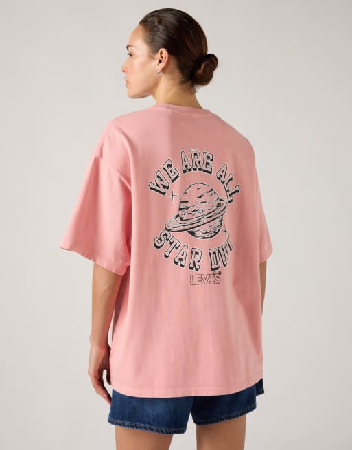 Levi's - Short Stack - Katoenen T-shirt met grafische print in koraal, 3 van 4