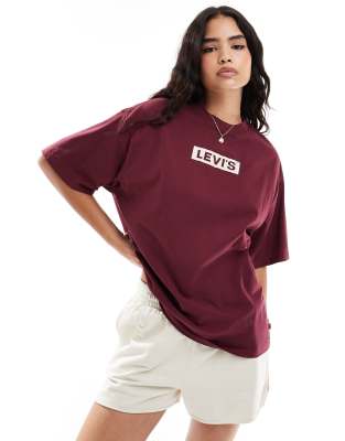 Levi's - Short Stack - Locker geschnittenes T-Shirt in Burgunder mit Box-Tab-Logo-Rot