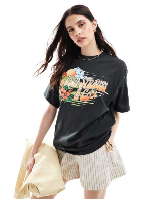 Levi's - Short Stack - Oversized T-shirt med surf-print i sort