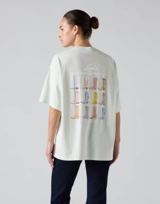 Short Stack - T-Shirt aus Baumwolle in Blassgrün mit Grafikprint-Blau Blau L