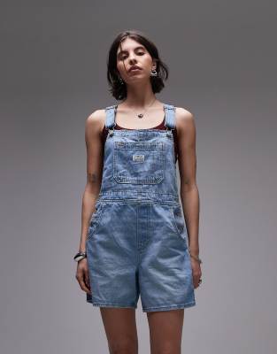 Levi's - Shortall - Kurze Jeans-Latzhose im Utility-Stil in heller Waschung-Marineblau