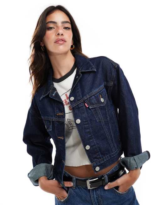 Levi s shrunken 90s denim trucker jacket in dark blue ASOS