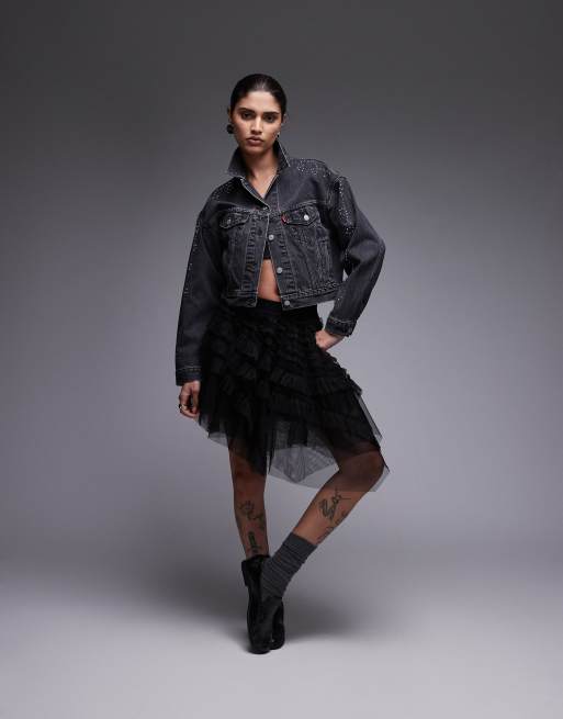 Levi's shrunken 90's embellished denim jacket in washed black | ASOS