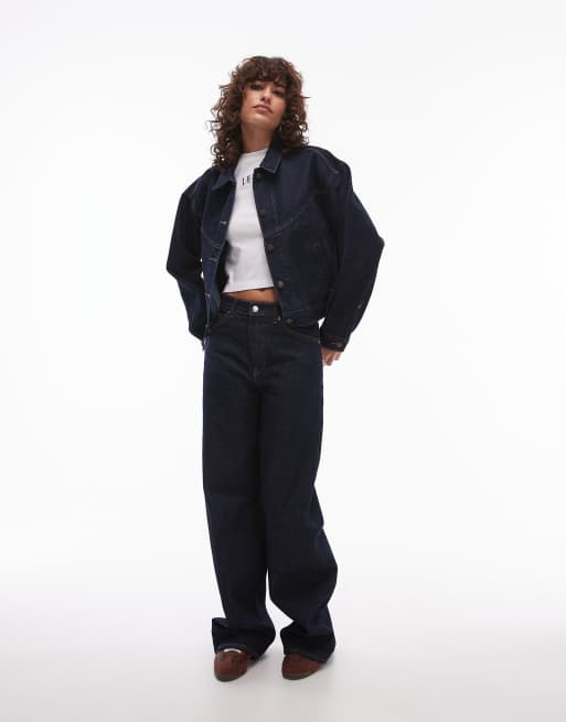 Levi's shrunken 90s western denim trucker jacket in dark blue, 3 of 4