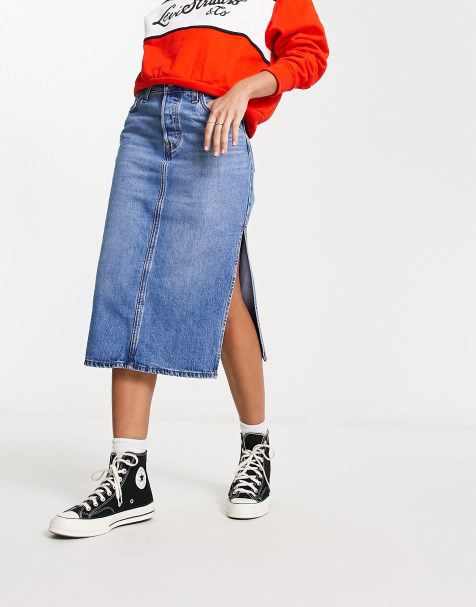 Mid length outlet denim skirts mens