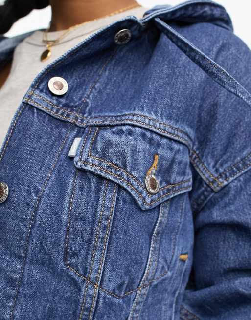 Hollister cropped denim jacket in mid wash blue