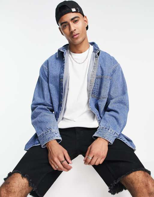 Levi's – Silvertab – Oversize-Jeanshemd in blauer Waschung mit Tasche