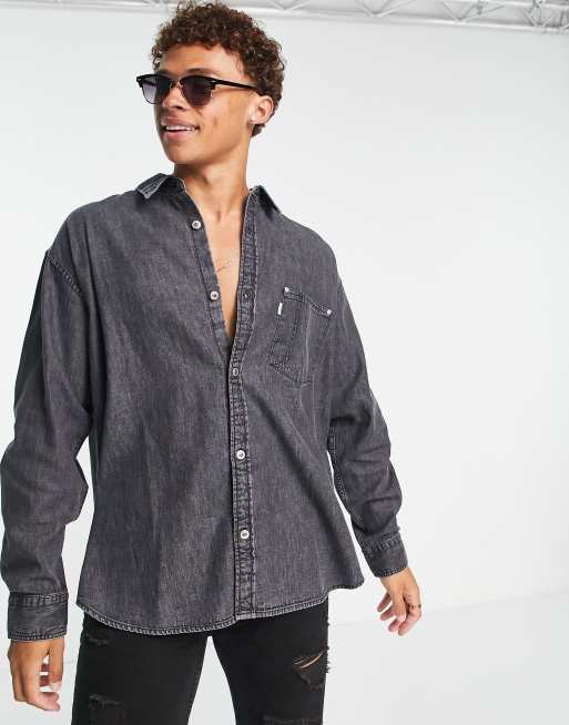 Levi's Silvertab oversized denim shirt in black wash with pocket | ASOS