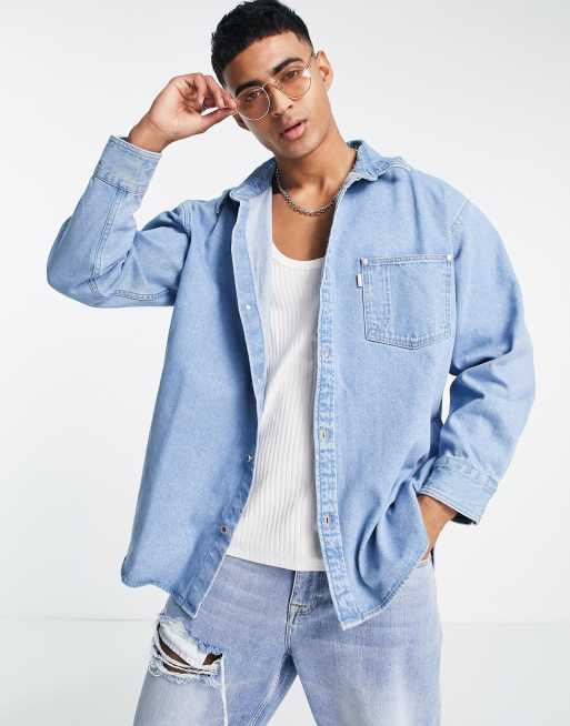 Levi s Silvertab oversized denim shirt in light blue wash with pocket