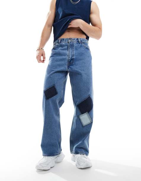 Levi's - Skate - Cropped timmermansjeans in blauw met patchwork - view 1