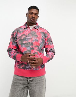 Levi's Skate half zip in pink pattern with small logo