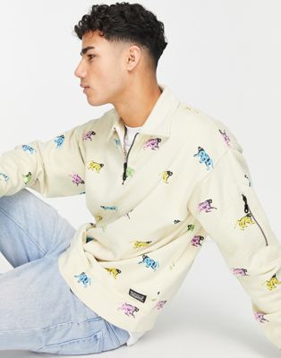 Levi's Skate half zip in yellow with all over print