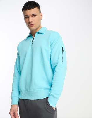 LEVIS SKATEBOARDING Levi's Skate half zip sweat in light blue with small logo