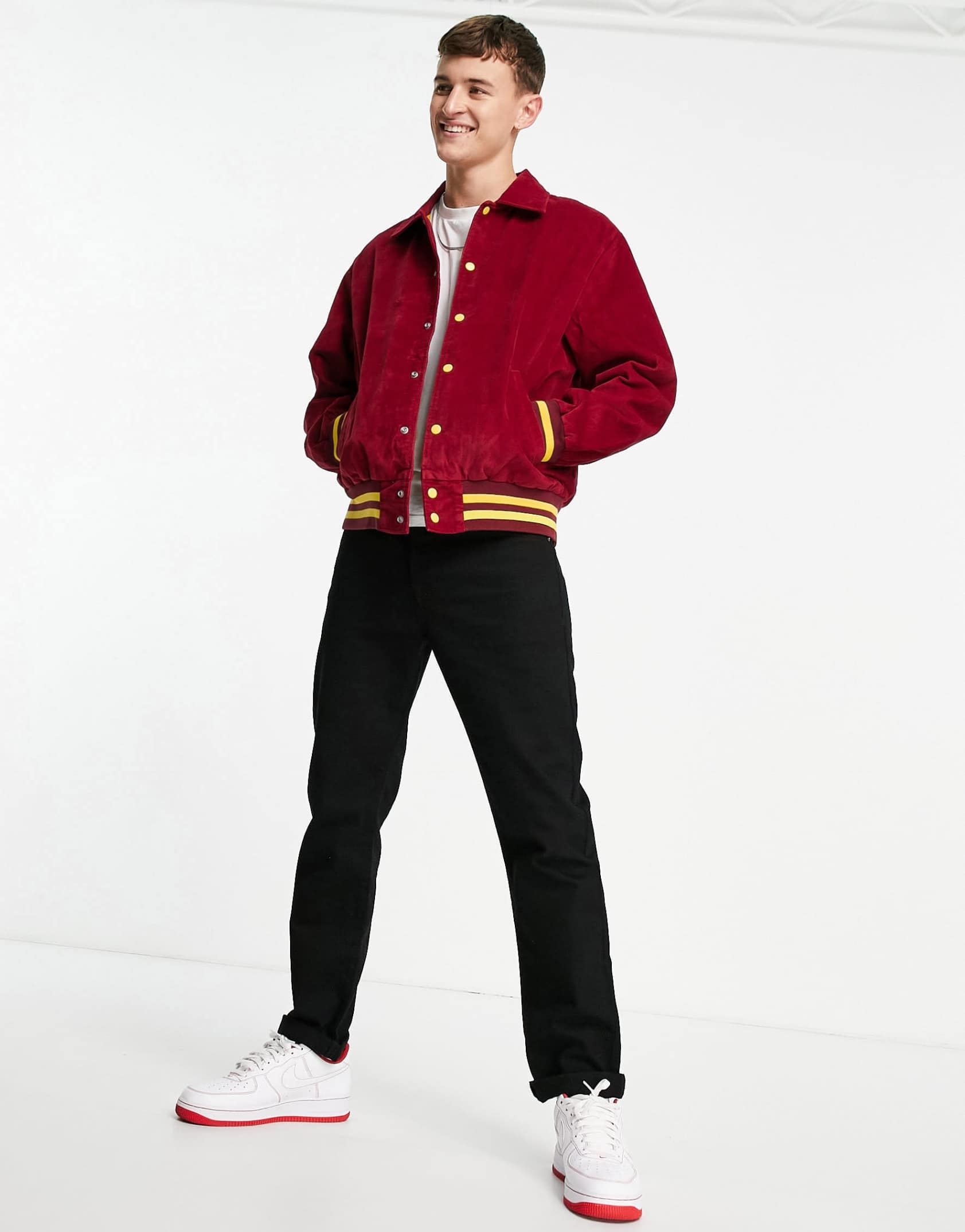 Levi s Skateboarding cord varsity jacket in warm cabernet red ASOS Price Checker