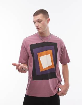 Skateboarding cube print boxy fit T-shirt in pink