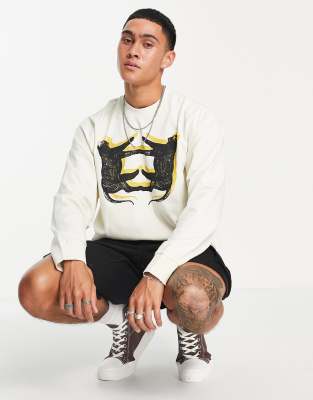 LEVIS SKATEBOARDING Levi's Skateboarding graphic box long sleeve T-shirt in off white leopard print-Neutral