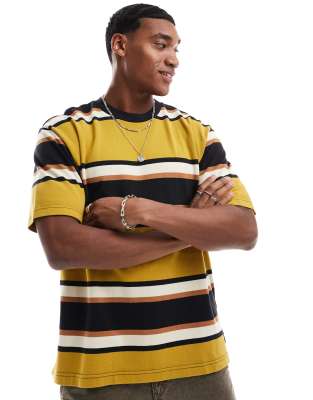 Skateboarding pique stripe boxy fit t-shirt in multi yellow