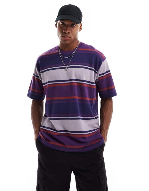 Levi's Skateboarding - T-shirt coupe carrée à rayures en piqué - Violet multicolore