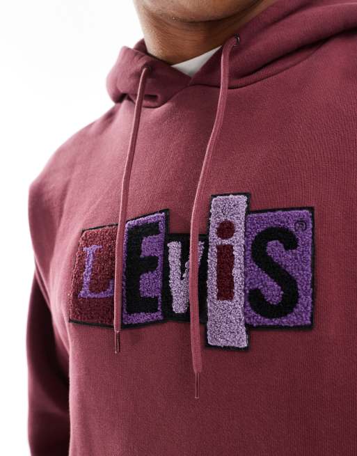 Levi's – Skateboarding – Vinröd, avslappnad huvtröja med märkeslogga i chenille baktill, 3 av 4