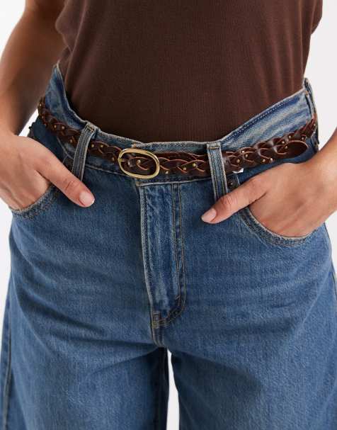 Levi's - Skinny gevlochten leren riem in bruin - view 1
