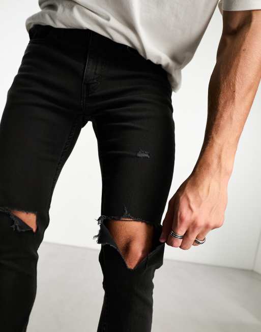 Mens black ripped tapered cheap jeans