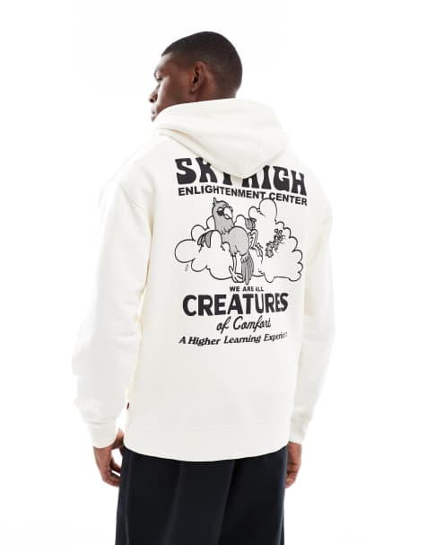 Levi's sky high back print relaxed fit hoodie in beige - view 1
