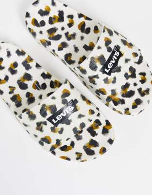 Levi's Levi's sliders in leopard print-White