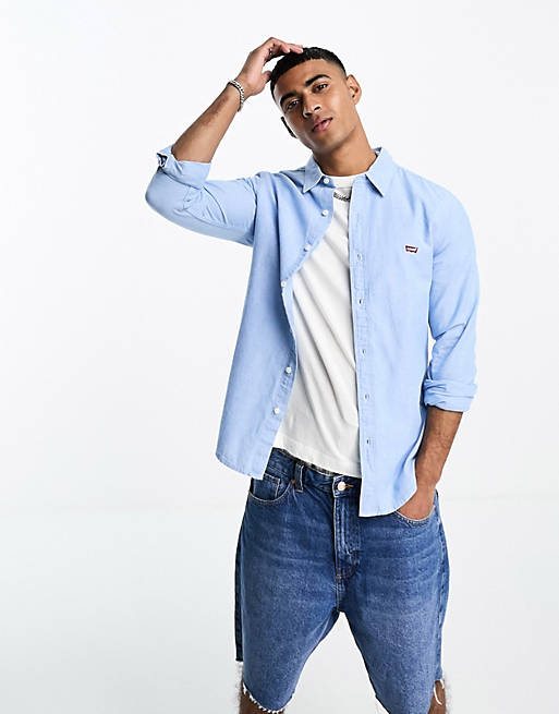 Levi's slim fit oxford shirt with small logo in blue | ASOS