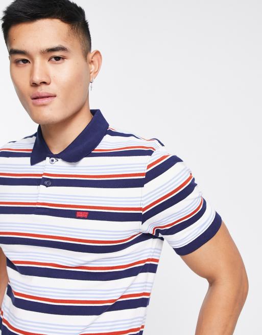 Levi s slim fit polo shirt in navy stripe with small batwing logo