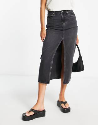 Levi's slit front midi denim skirt in wash black | ASOS