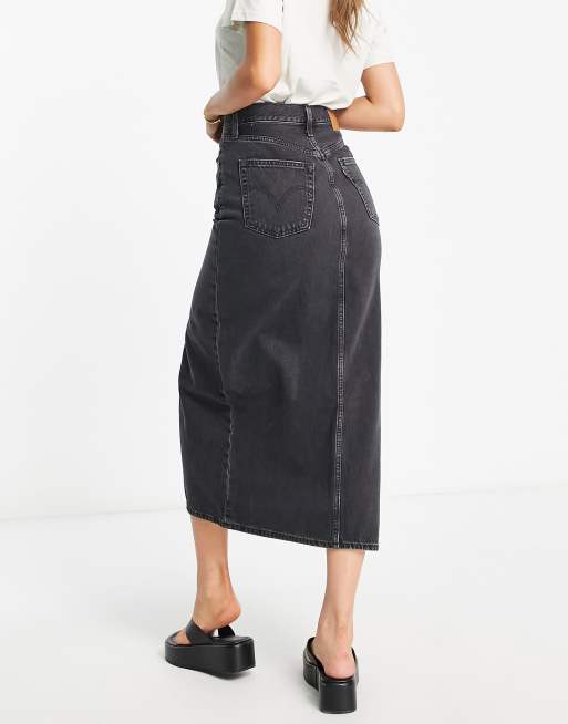 Levi's slit front midi denim skirt in wash black | ASOS