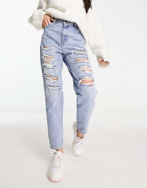Levi's – Slitna mom jeans i ljusblå tvätt med hög midja , 3 av 5