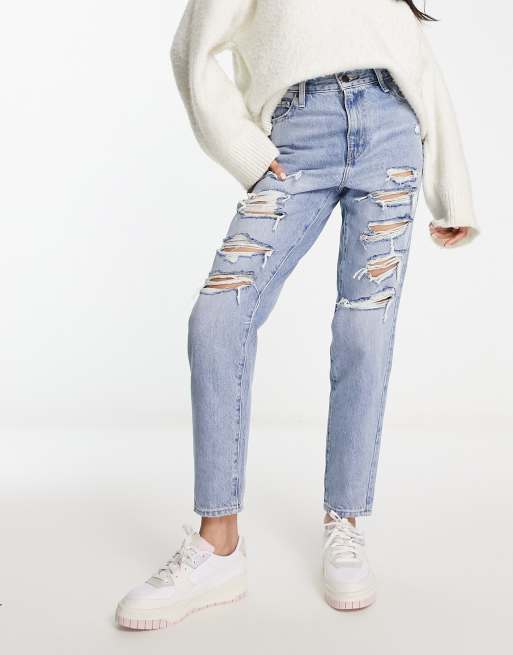 Levi's – Slitna mom jeans i ljusblå tvätt med hög midja , 5 av 5