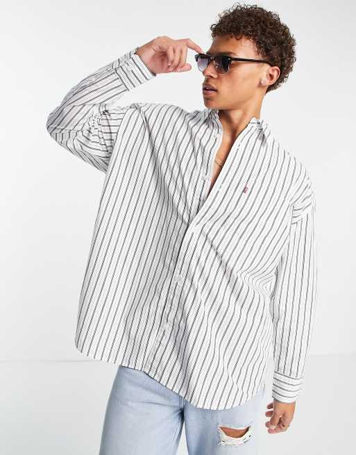 Levi's slouchy one pocket denim shirt in white stripe | ASOS