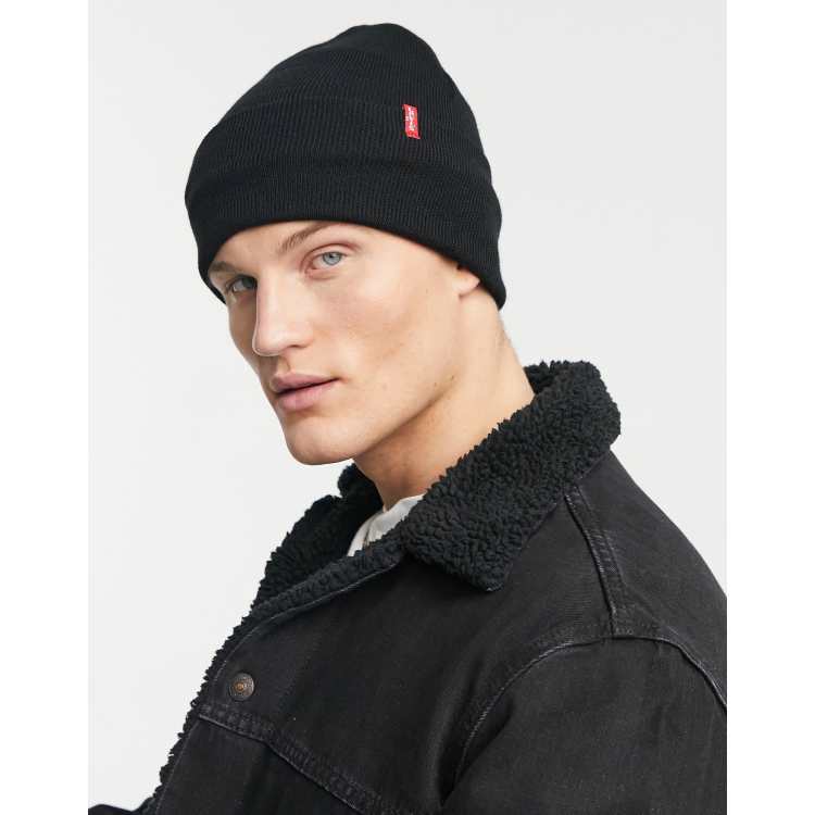 Levi s slouchy red tab beanie in black ASOS