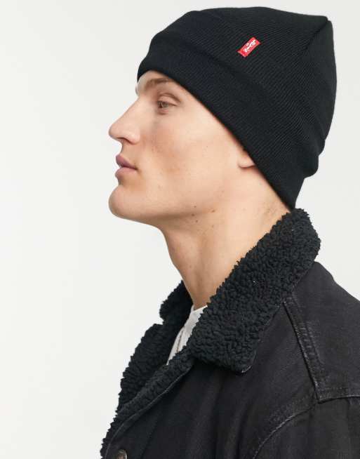 Levi's slouchy red tab beanie in black | ASOS