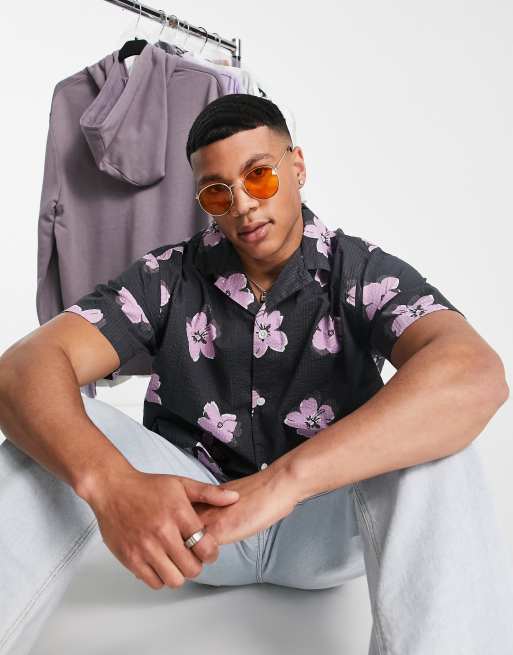 Mens Black and Pink Floral Shirt