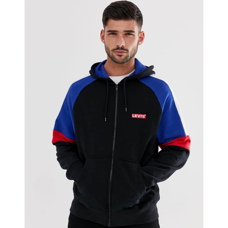Levi s small batwing logo cut sew color block full zip hoodie in