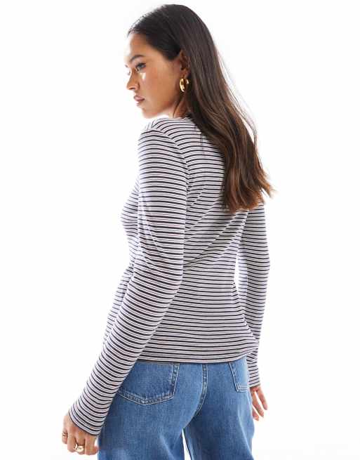 Levi's small batwing logo stripe long sleeve t-shirt in navy, 4 of 4