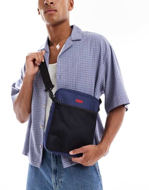 Levi's small logo dual strap north-south crossbody bag in navy/blue