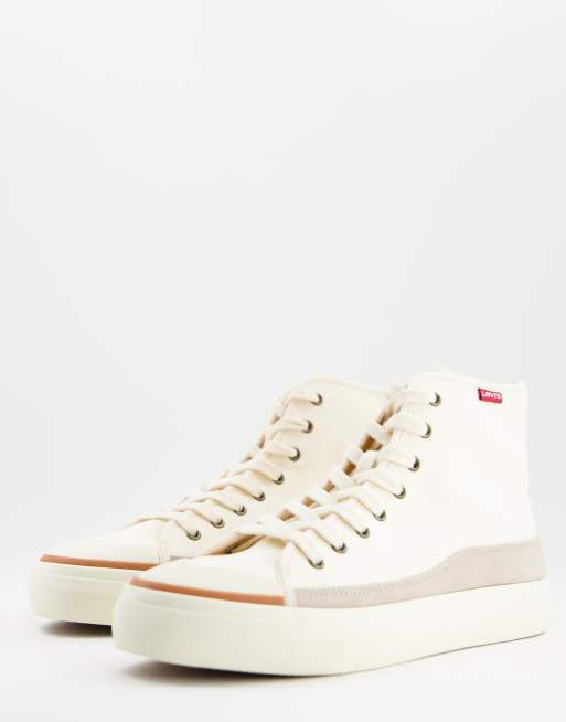 Levi's - Sneakers squadrate in misto camoscio color crema con etichetta con logo