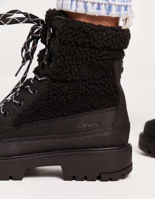 Levi's Solvi sherpa lace up boots in black | ASOS