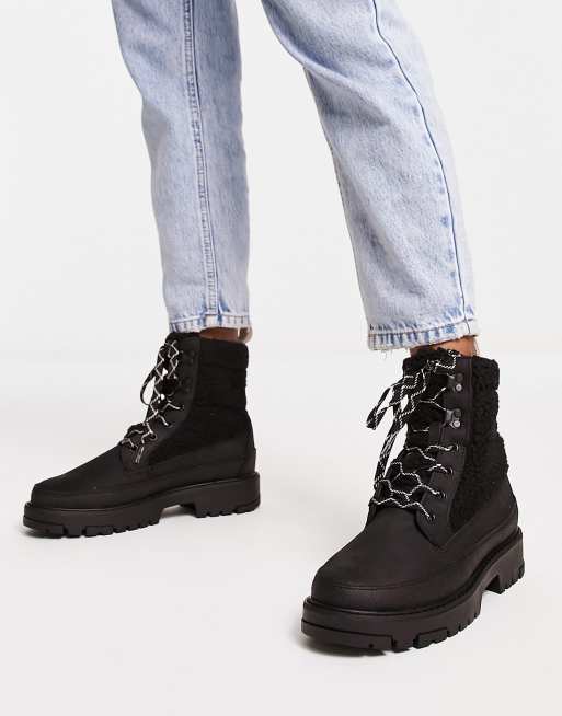 Levi's Solvi sherpa lace up boots in black | ASOS