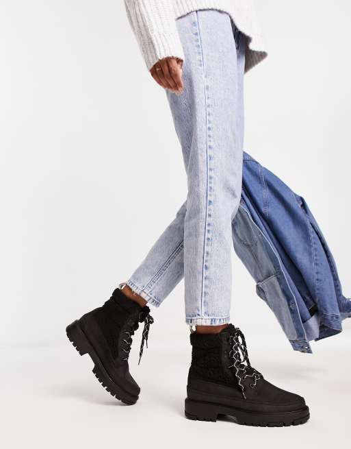 Levi's Solvi sherpa lace up boots in black | ASOS