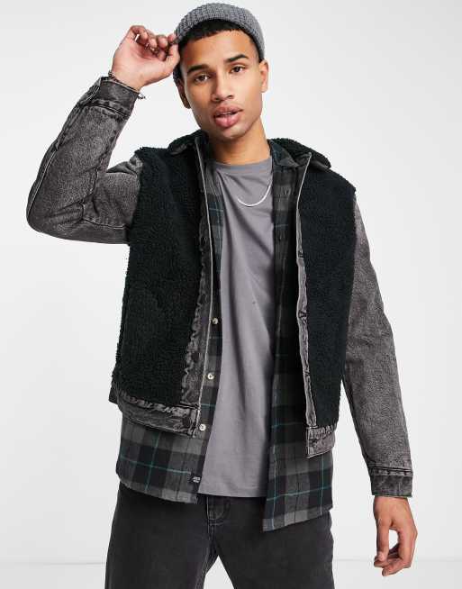 Levi's - Sort denimjakke i imiteret lammeskind