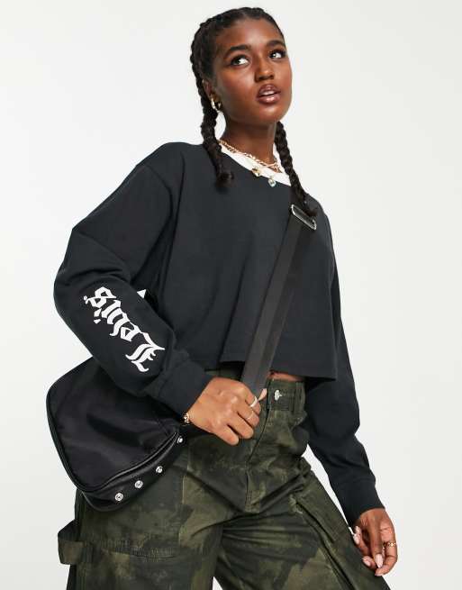 Levi's - Sort langærmet crop-sweatshirt med grafisk logo